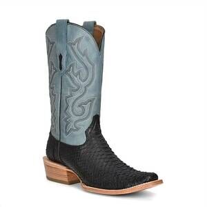 NEW CORRAL men's python embroidery square toe boots in black blue